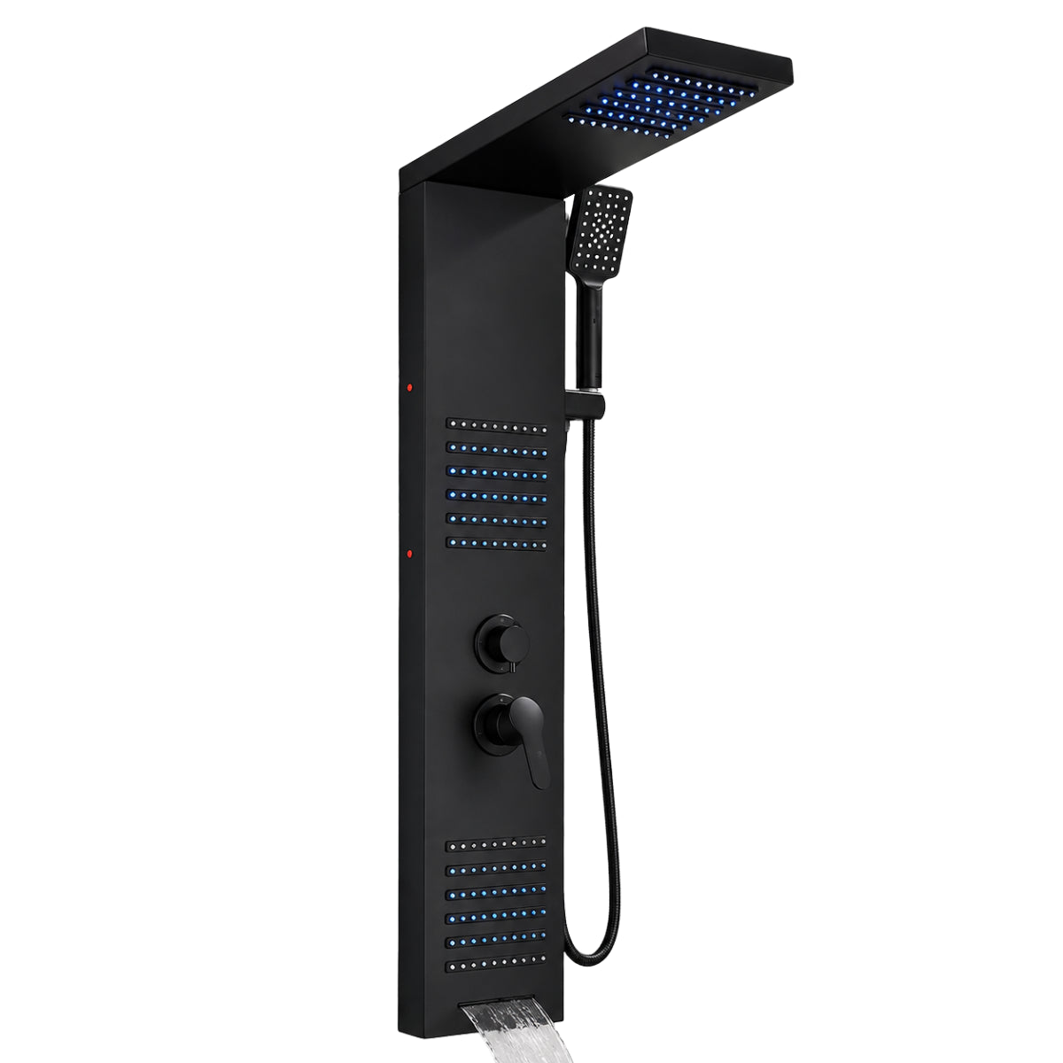 Colonne de douche MIRVA hydromassante LED vue de face sur fond blanc