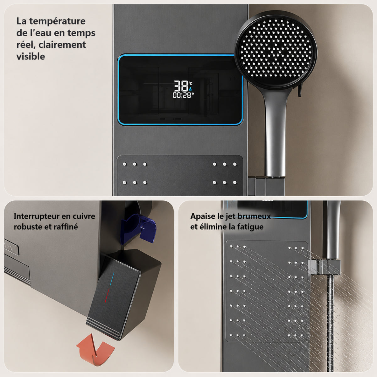 Écran de température et commandes de la colonne de douche ULVEN