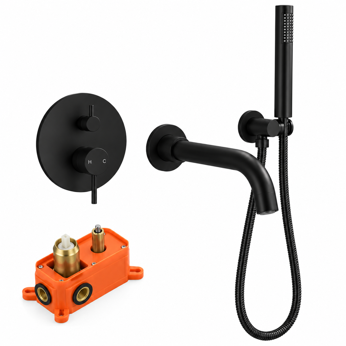 Ensemble complet du robinet de baignoire SVANE noir avec boîtier à encastrer