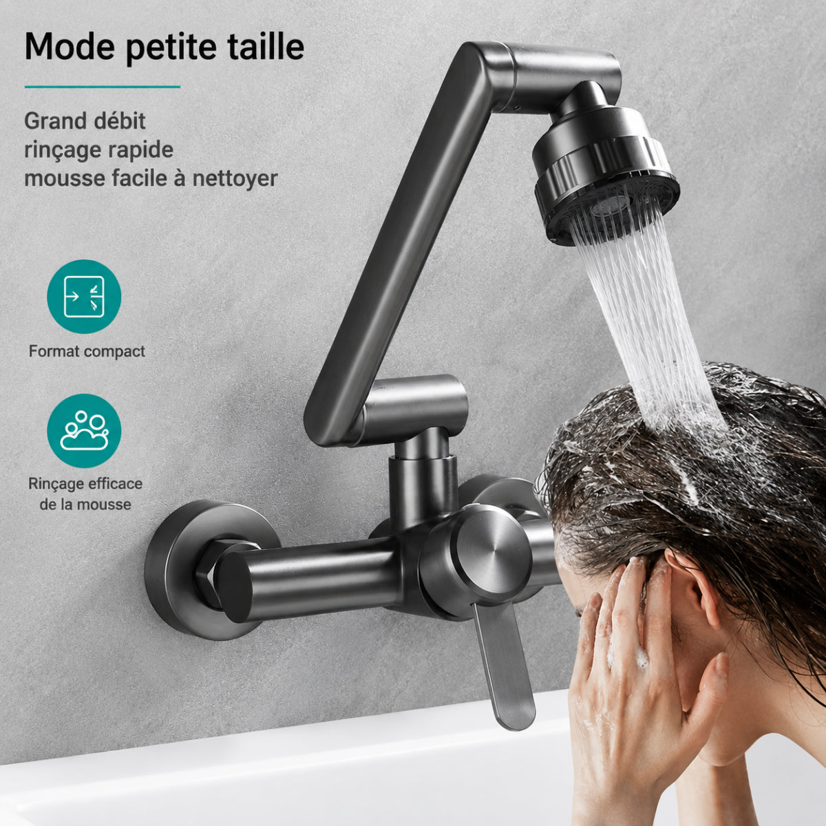 Robinet de cuisine NOVIK replié en position compacte pour un rinçage rapide