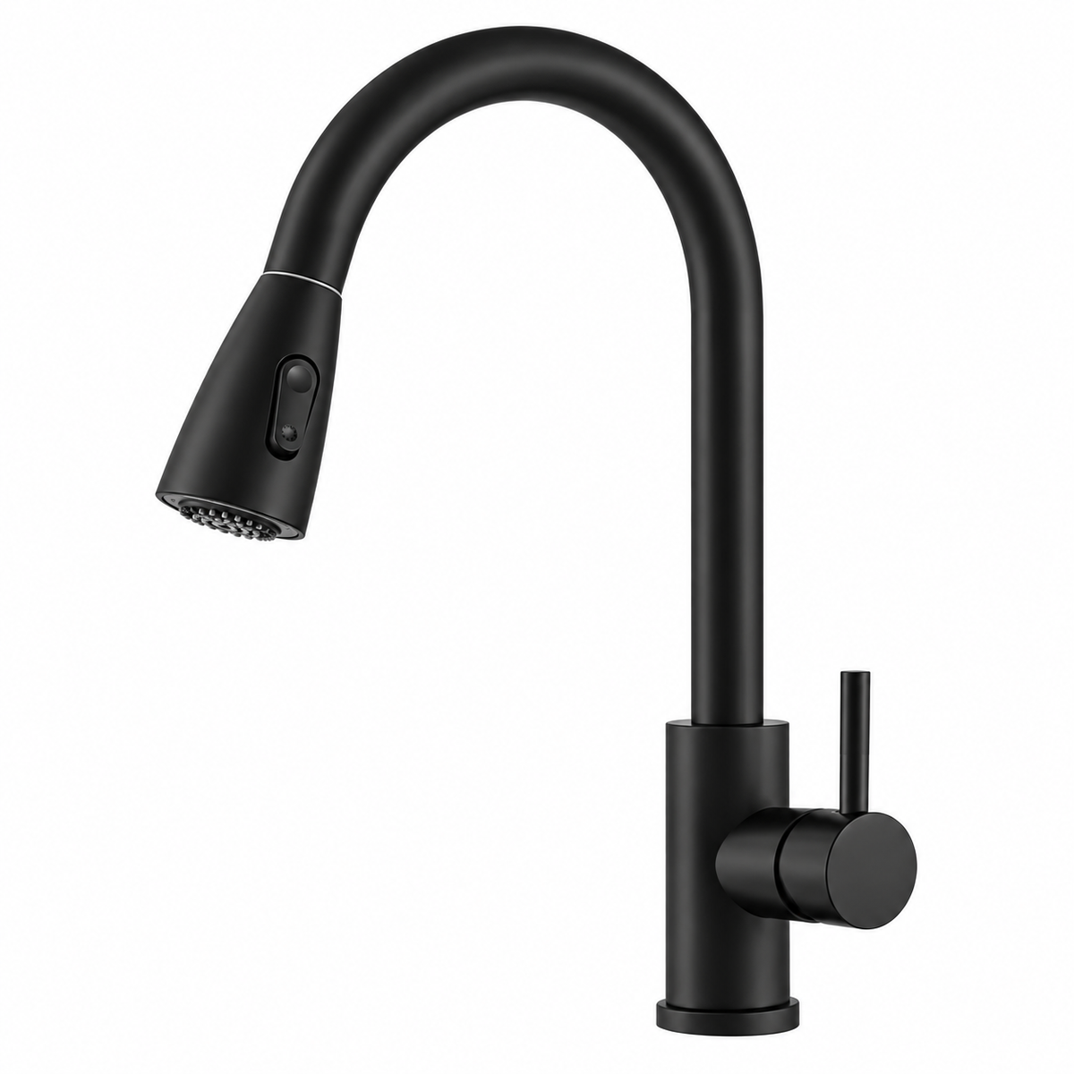 Robinet de cuisine ODVAR noir, vue de face sur fond blanc