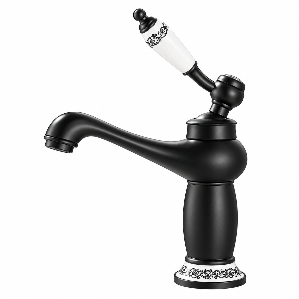 Robinet de lavabo ARVEN noir, vue de face sur fond blanc