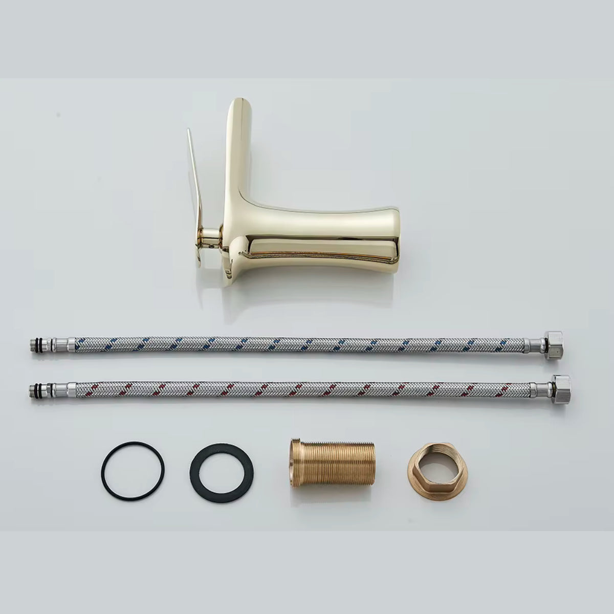 Contenu du colis du robinet de lavabo MALEN : robinet, flexibles, joints et écrou