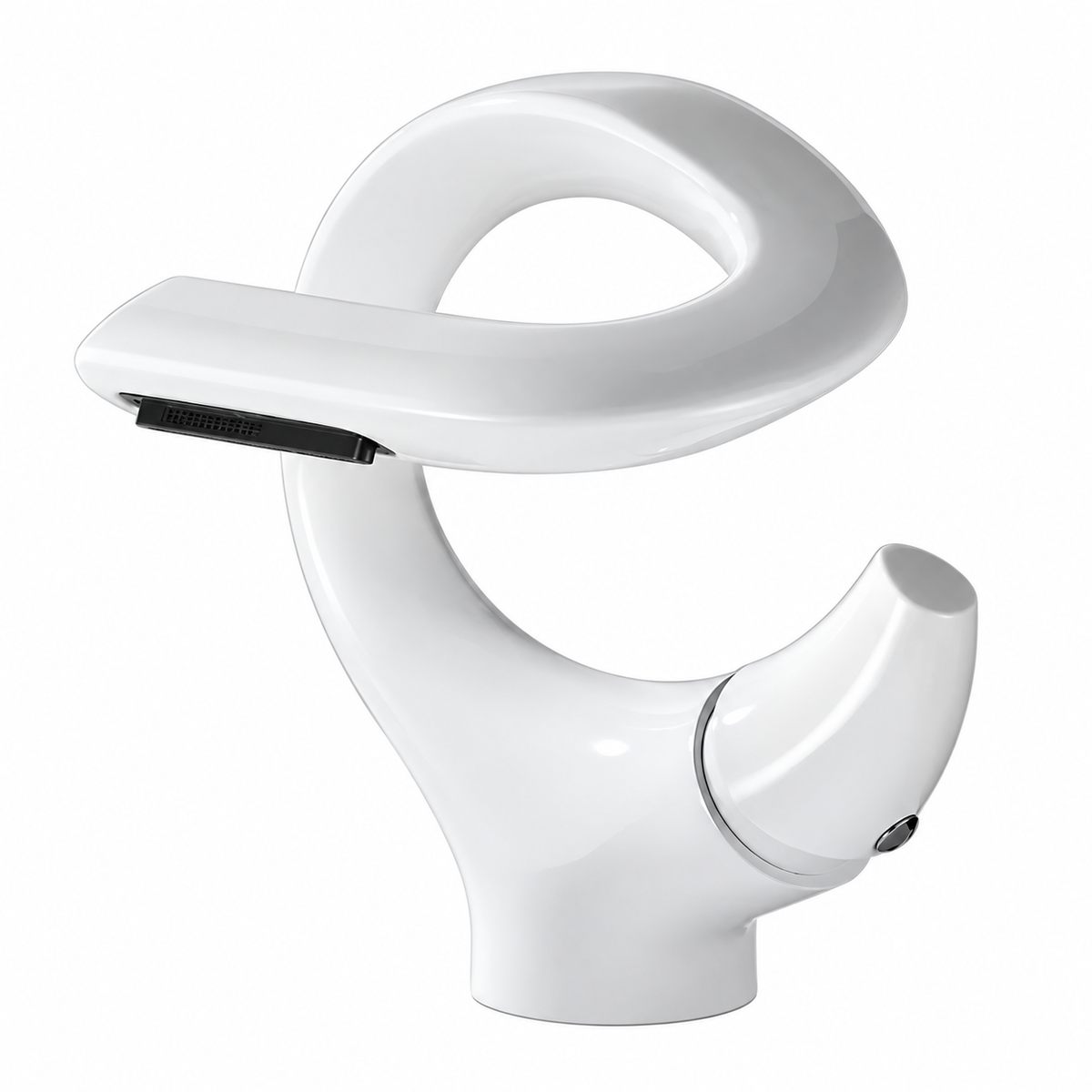 Robinet de lavabo NORVA blanc en anneau, vue de face sur fond blanc