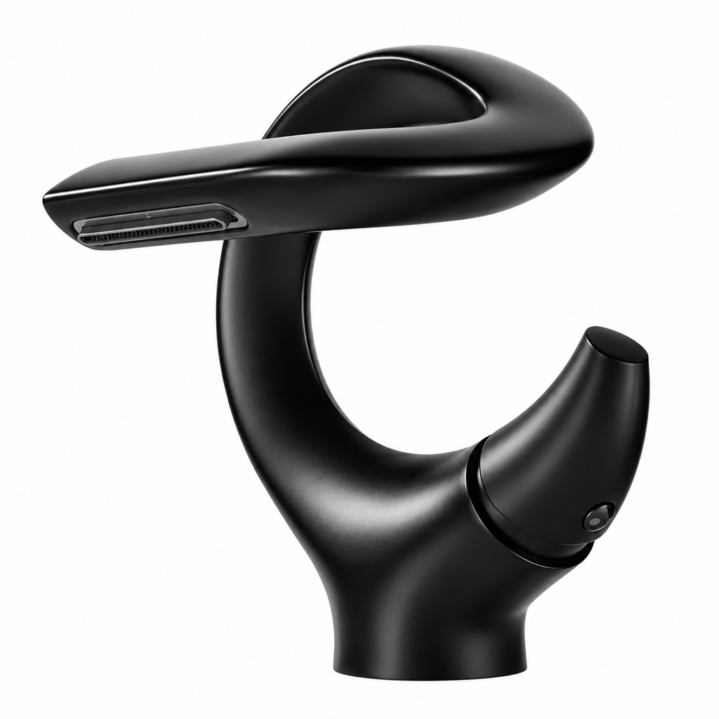Robinet de lavabo NORVA noir en anneau, vue de face sur fond blanc