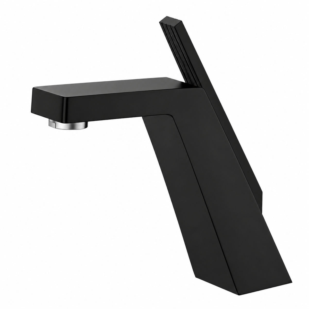 Robinet de lavabo VESTA noir au design anguleux, vue de face sur fond blanc